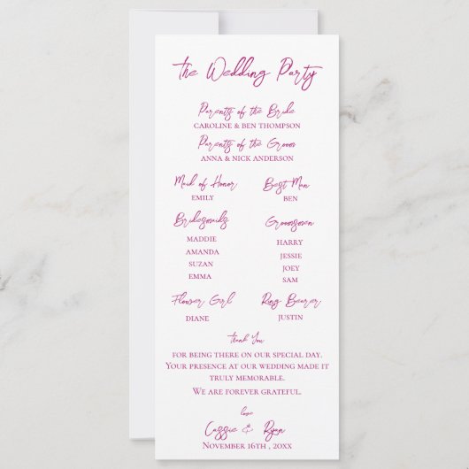 Hochzeitsfeierprogramm für Wasserfarben-Wildblume Einladung (Rückseite)