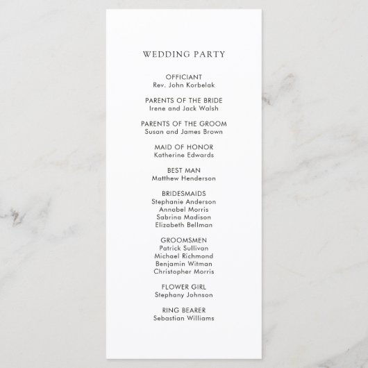 Hochzeitsfeierprogramm für Weißflorwasser Programm (Rückseite)