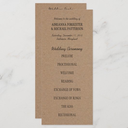 Hochzeitsfeierprogramm | Kraftpapier Programm (Vorne/Hinten)