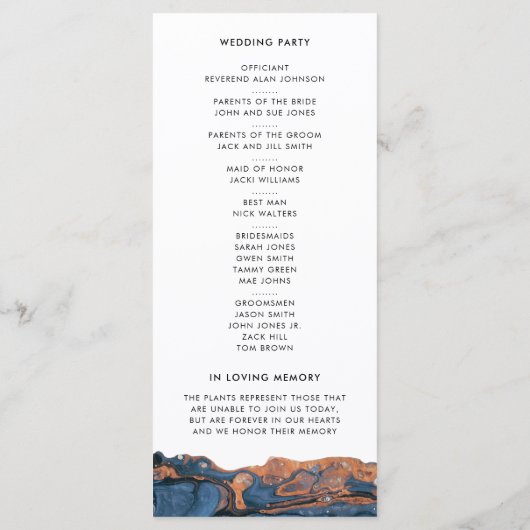 Hochzeitsfeierprogramm mit blauer Hand Programm (Rückseite)