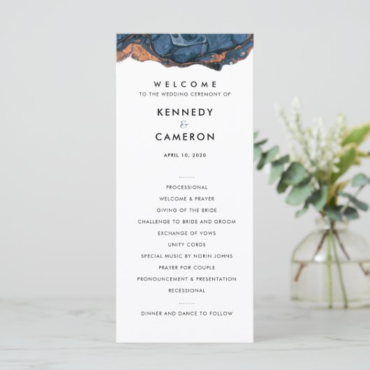 Hochzeitsfeierprogramm mit blauer Hand Programm (Stehend Vorderseite)