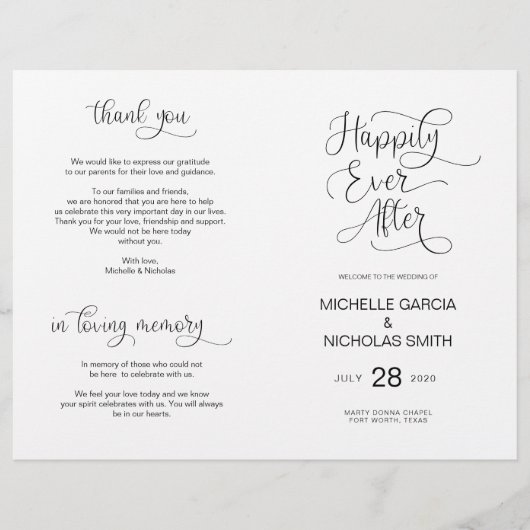 Hochzeitsfeierprogramm Modernes handgeschriebenes  (Vorderseite)