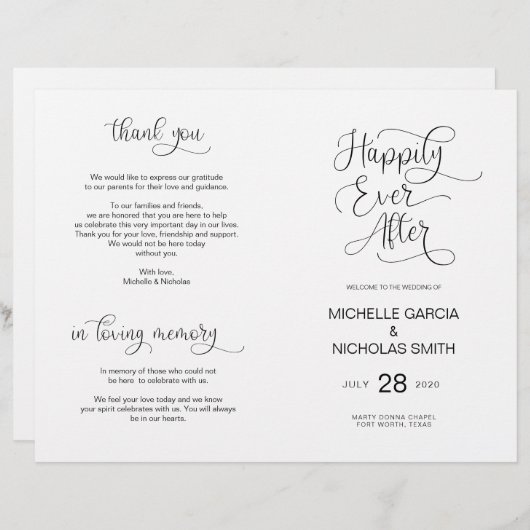 Hochzeitsfeierprogramm Modernes handgeschriebenes  (Vorne/Hinten)