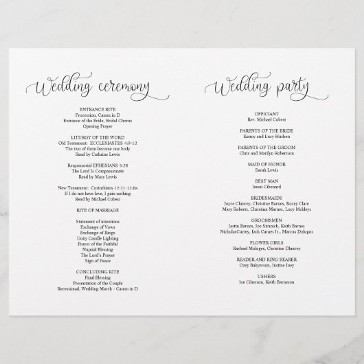 Hochzeitsfeierprogramm Modernes handgeschriebenes  (Rückseite)