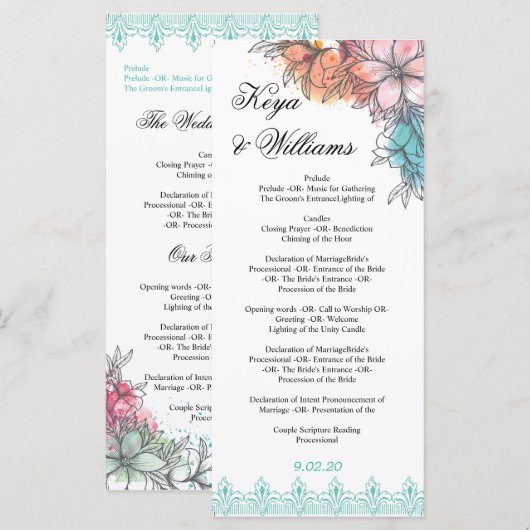 Hochzeitsfeierprogramm Programm (Vorne/Hinten)