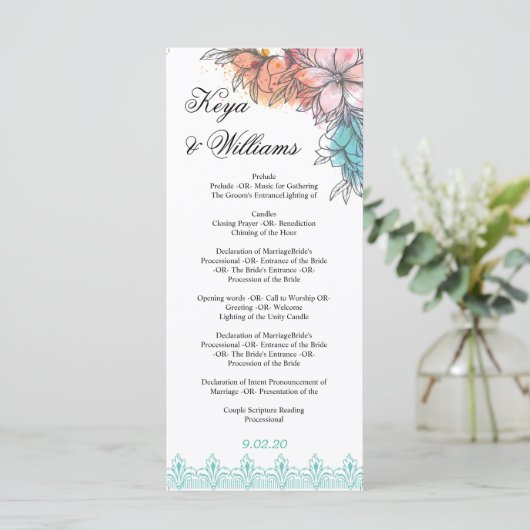 Hochzeitsfeierprogramm Programm (Stehend Vorderseite)