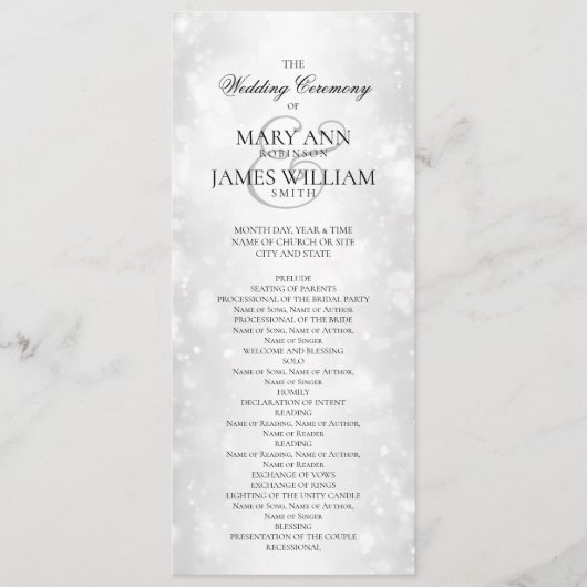 Hochzeitsfeierprogramm Silver Shimmer Lights Programm (Vorderseite)