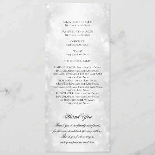 Hochzeitsfeierprogramm Silver Shimmer Lights Programm (Rückseite)