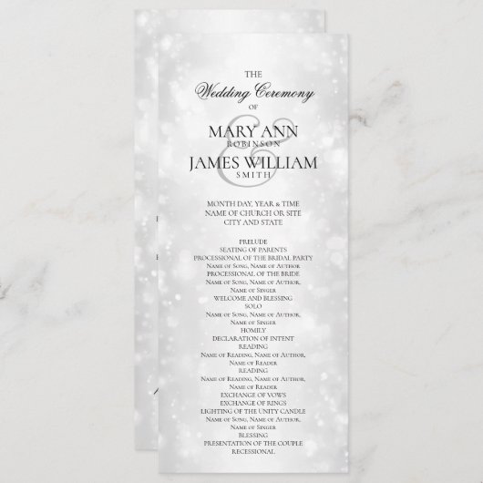 Hochzeitsfeierprogramm Silver Shimmer Lights Programm (Vorne/Hinten)