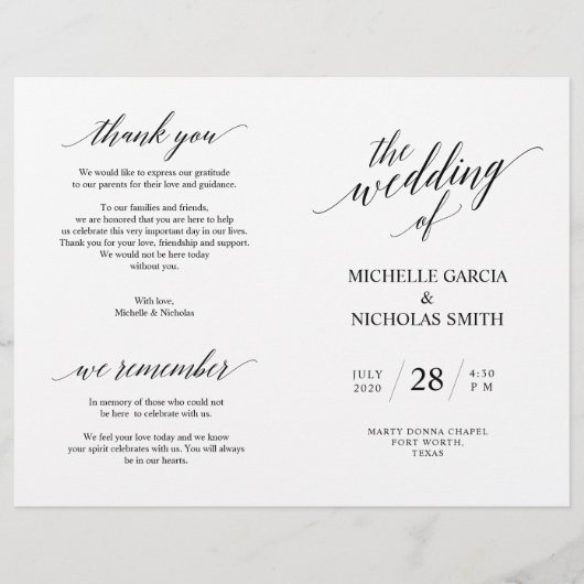 Hochzeitsfeierprogramme, Moderne Eleganz Schwarz (Vorderseite)