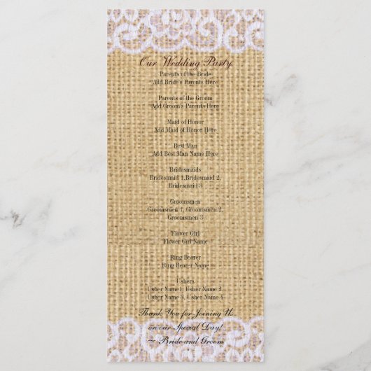 Hochzeitsfeiertag auf weißem Land Programm (Rückseite)