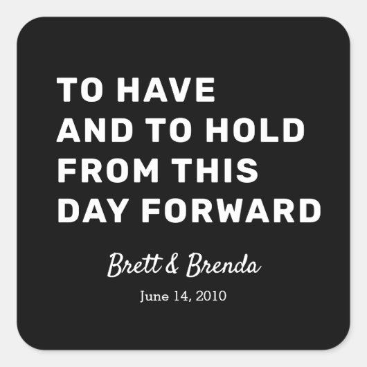 Hochzeitsfeiertag kundenspezifisch modernes Schwar Quadratischer Aufkleber (Vorderseite)