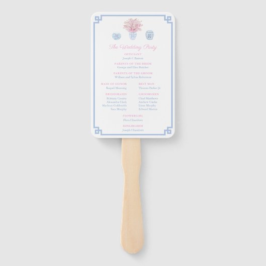 Hochzeitsfeige in Pastellblau und rosa Chinoiserie Fächer (Rückseite)