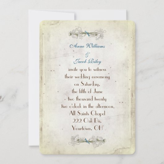 Hochzeitsfeige in weichem Gelb mit zerrissenem Pap Einladung (Rückseite)