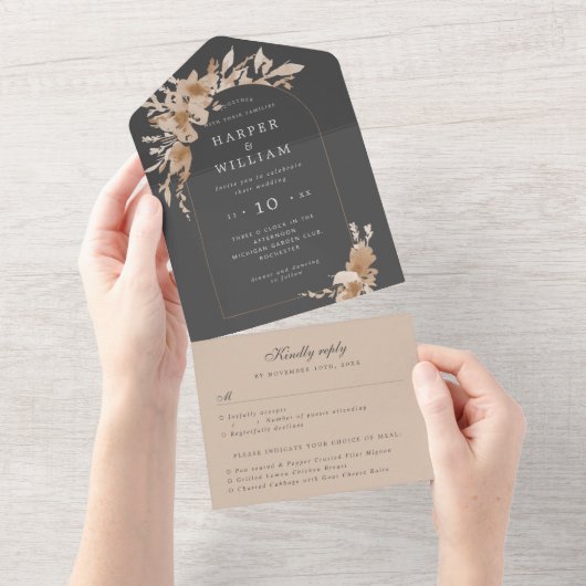 Hochzeitsfeige mit grauem uAwg All In One Einladung (Abreißen)