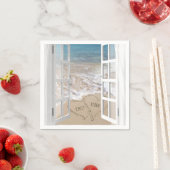 Hochzeitsfenster am Strand mit Herz Serviette (Beispiel)