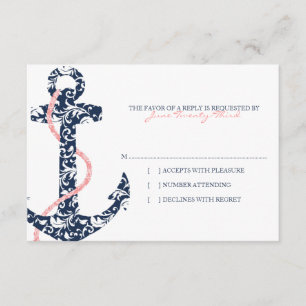Hochzeitsfest am Marinestrand und in Rosa Anchor RSVP Karte