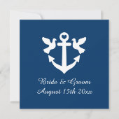 Hochzeitsfest mit blauem nautischen Anker und weiß Einladung (Vorderseite)