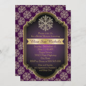Hochzeitsfest mit Gold und lila Schneeflocken - Br Einladung (Vorne/Hinten)