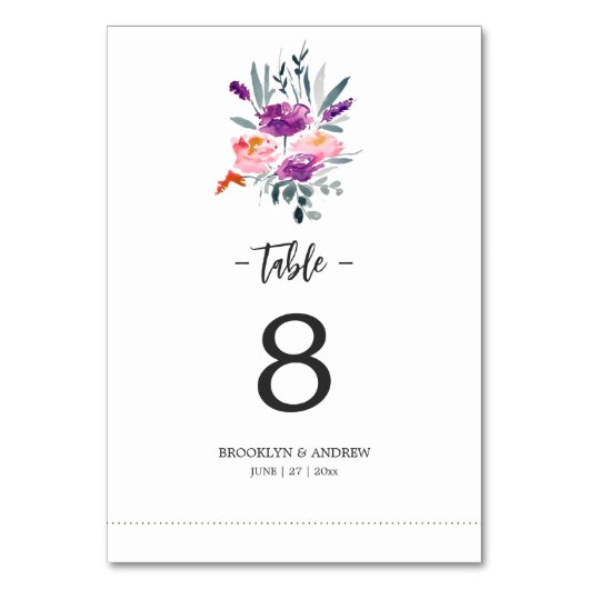 Hochzeitsfeste Tischnummern mit Blume (Vorderseite)