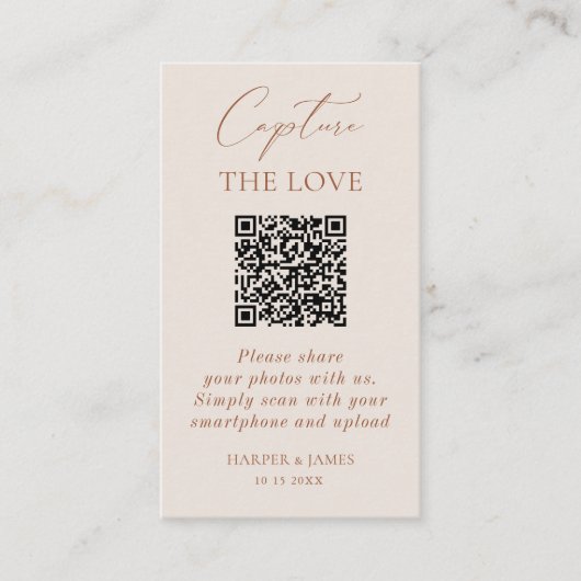 Hochzeitsfeststellung des Liebe-Fotos QR-Code Begleitkarte (Vorderseite)
