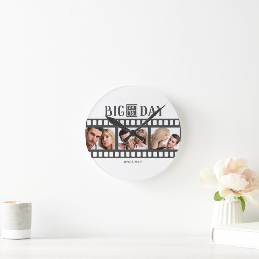 Hochzeitsfilm Hinzufügen von 3 Fotos Runde Wanduhr (Zuhause)