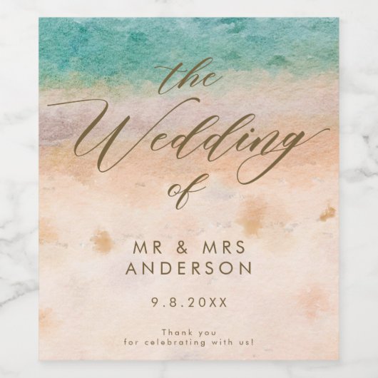 Hochzeitsflasche für den tropischen Strand Weinetikett (Einzelnes Label)