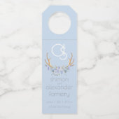 Hochzeitsflasche | Monogram Blue Floral BOHO Flaschenanhänger (Vorderseite)