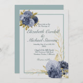 Hochzeitsflat Dusty Blue Gold Einladung zur Hochze (Vorne/Hinten)