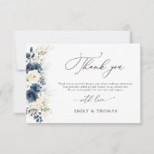 Hochzeitsflat für Navy Blue und White Roses Dankeskarte (Vorderseite)