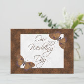 Hochzeitsflatter Einladung Butterfly Brocade braun (Stehend Vorderseite)