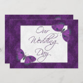 Hochzeitsflatter Einladung Butterfly Brocade Lila (Vorne/Hinten)