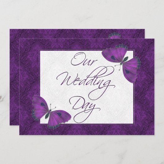Hochzeitsflatter Einladung Butterfly Brocade Lila (Vorne/Hinten)