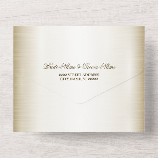 Hochzeitsflora Golden Verziert Heart Frame Elegant All In One Einladung (Rückseite)