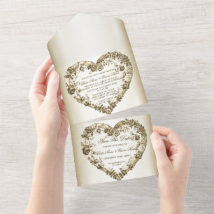 Hochzeitsflora Golden Verziert Heart Frame Elegant All In One Einladung
