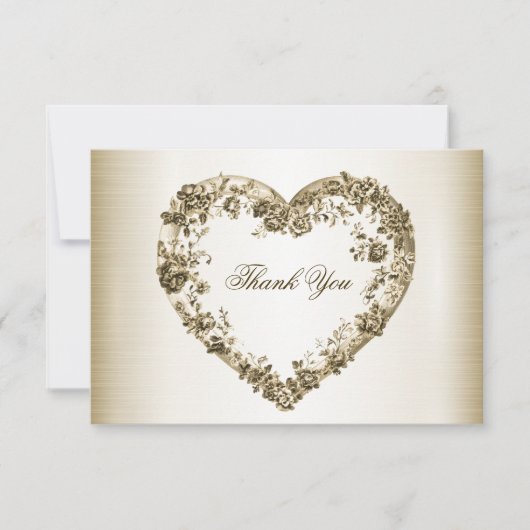 Hochzeitsflora Golden Verziert Heart Frame Elegant Dankeskarte (Vorderseite)