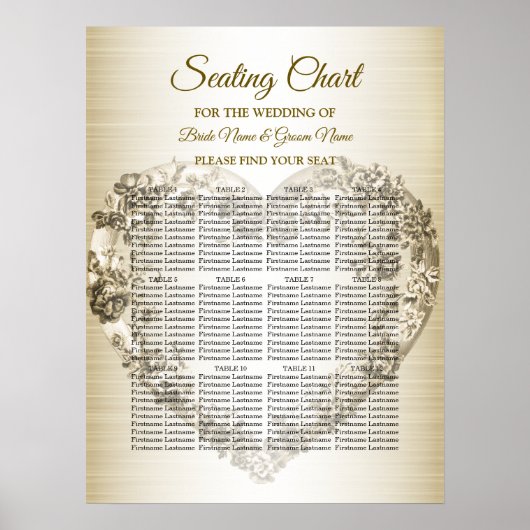 Hochzeitsflora Golden Verziert Heart Frame Elegant Poster (Vorne)
