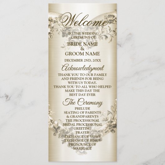 Hochzeitsflora Golden Verziert Heart Frame Elegant Programm (Vorderseite)