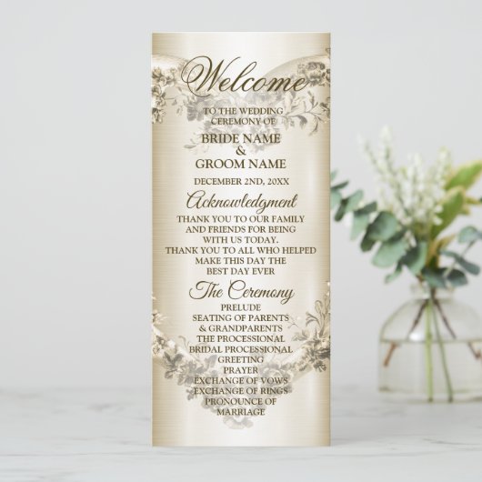 Hochzeitsflora Golden Verziert Heart Frame Elegant Programm (Stehend Vorderseite)