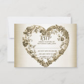 Hochzeitsflora Golden Verziert Heart Frame Elegant RSVP Karte (Vorderseite)