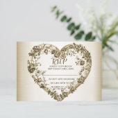 Hochzeitsflora Golden Verziert Heart Frame Elegant RSVP Karte (Stehend Vorderseite)
