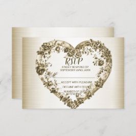Hochzeitsflora Golden Verziert Heart Frame Elegant RSVP Karte
