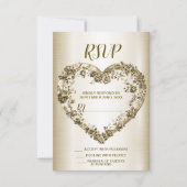 Hochzeitsflora Golden Verziert Heart Frame Elegant RSVP Karte (Vorderseite)