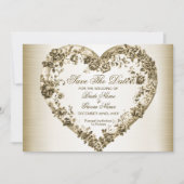Hochzeitsflora Golden Verziert Heart Frame Elegant Save The Date (Vorderseite)