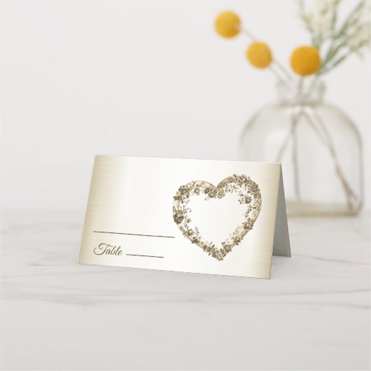 Hochzeitsflora Golden Verziert Heart Frame Party Platzkarte (Vorderseite)