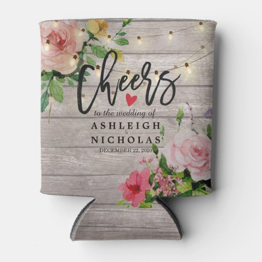 Hochzeitsflora Rustikales Holz-String Light Dosenkühler (Vorderseite)