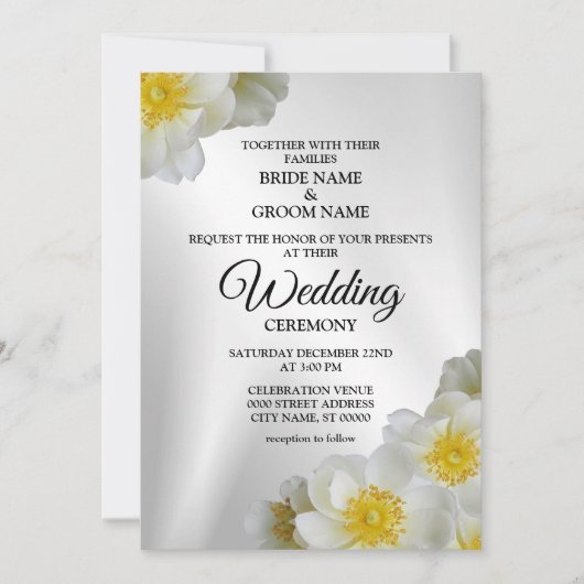 Hochzeitsflora Weißes Gelbes Silber Elegant Rustik Einladung (Vorderseite)