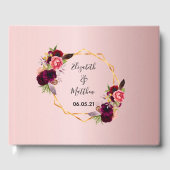Hochzeitsflorale bordeauxrot Rosa, geometrisch gol Gästebuch (Vorderseite)