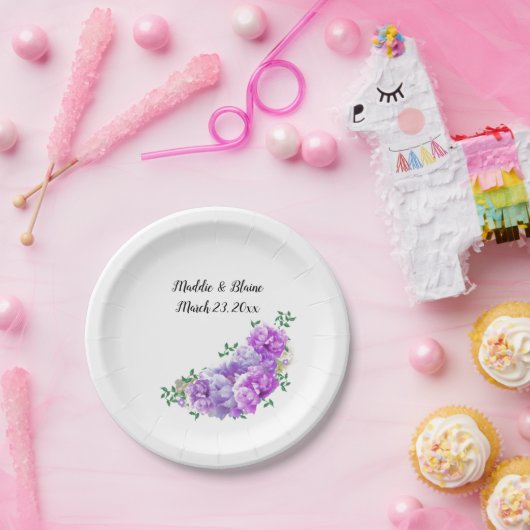 Hochzeitsflorale Lila Peonies Papier Teller (Party)