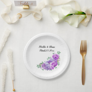 Hochzeitsflorale lila Pfingstrosen-Papierteller Pappteller